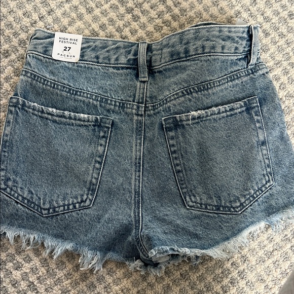 PacSun Women's High Rise Festival Ripped Jean Shorts - Blue - Picture 4 of 4